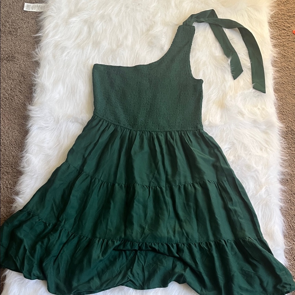 Chic One-Shoulder Green Kids Dress